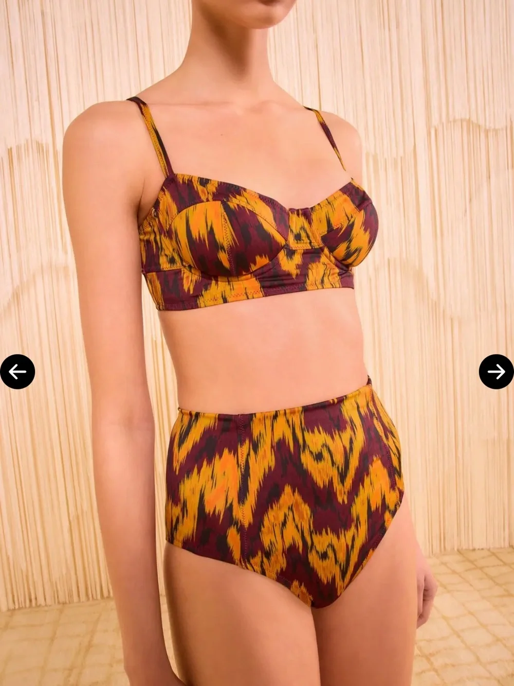 Ulla Johnson Zahara  Ikat-Print Bikini Set in Mustard & Plum size Large